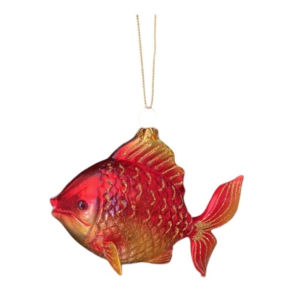Tropical Fish Yellow Red Glass Glitter Christmas Holiday Ornament Decoration - Picture 10 of 10